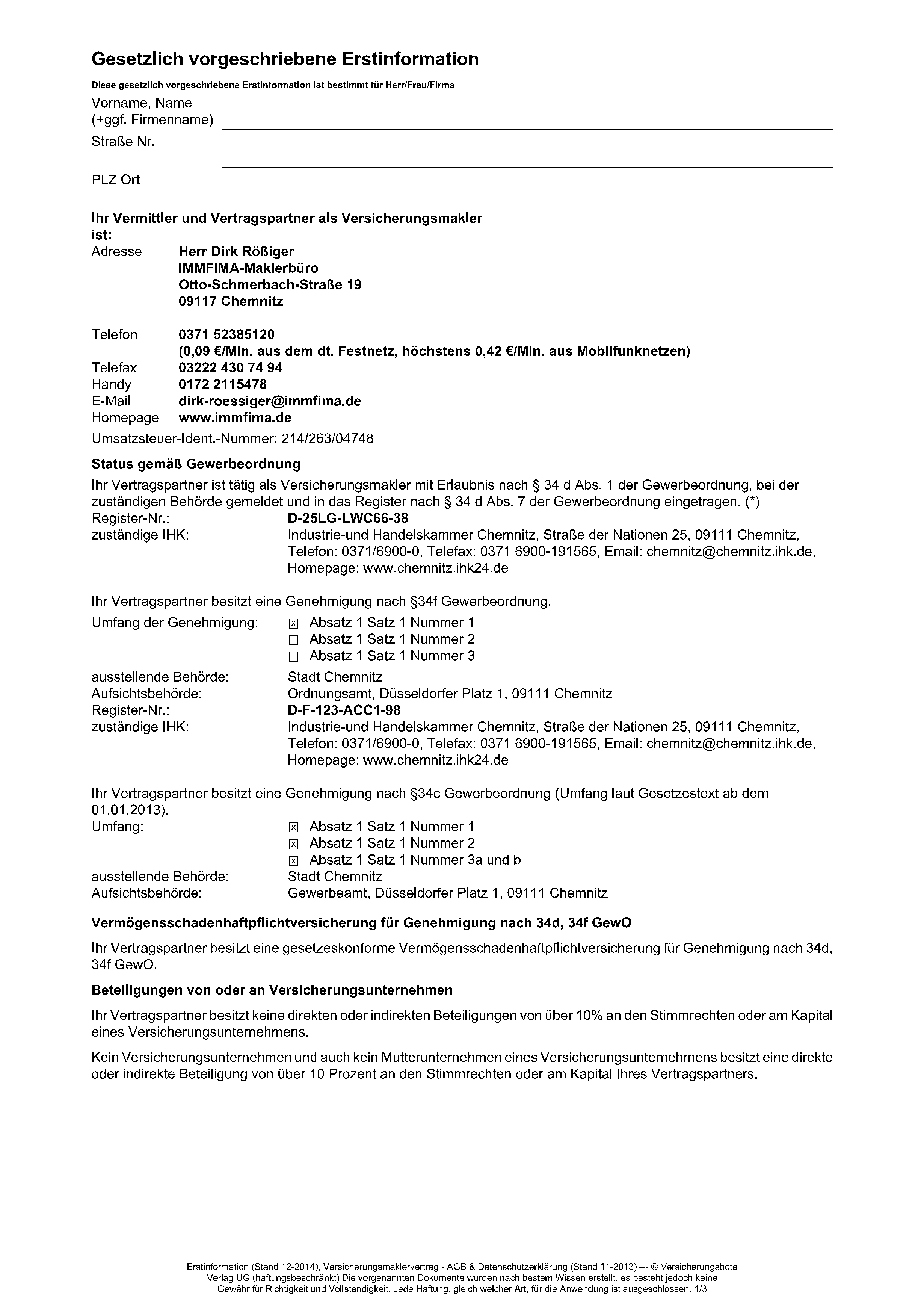 gesetzlich vorgeschriebene Erstinformation